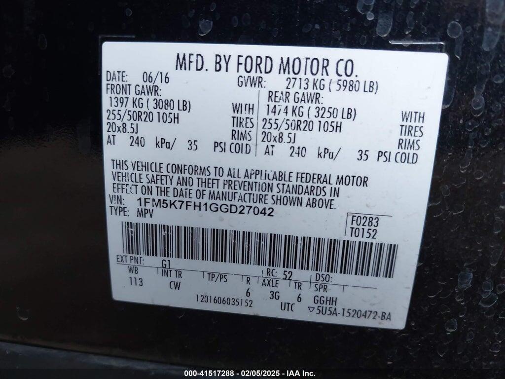 1FM5K7FH1GGD27042 2016 FORD EXPLORER photo no. 9