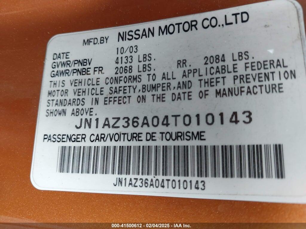 JN1AZ36A04T010143 2004 NISSAN 350Z photo no. 9