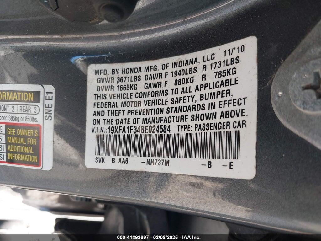 19XFA1F34BE024584 2011 HONDA CIVIC photo no. 9