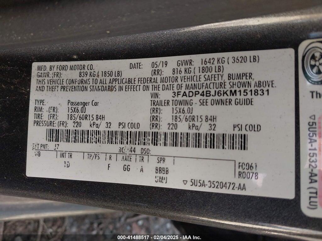 3FADP4BJ6KM151831 2019 FORD FIESTA photo no. 9