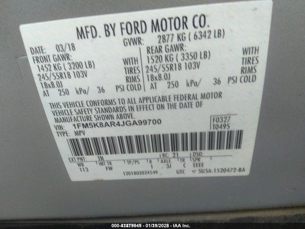 1FM5K8AR4JGA99700 2018 FORD POLICE INTERCEPTOR UTILITY photo no. 9
