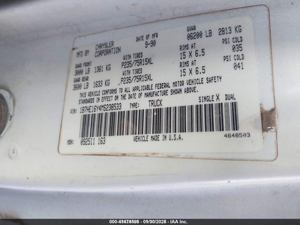 1B7HE16Y4MS238533 1991 DODGE D-SERIES photo no. 9