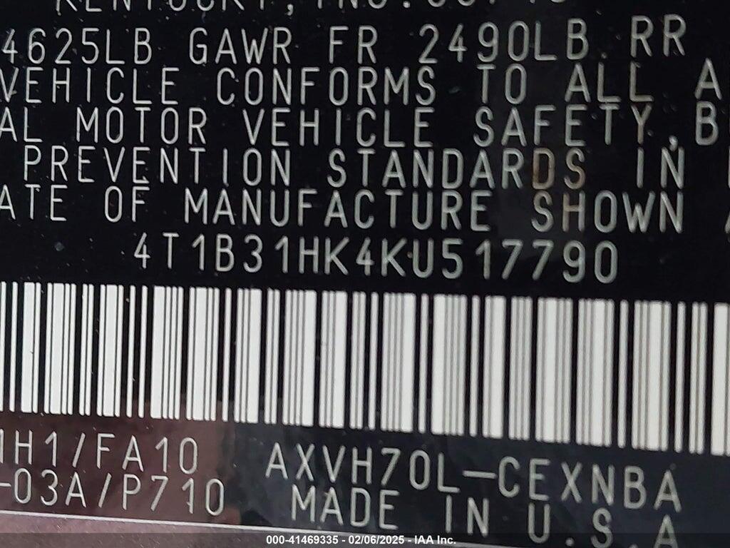 4T1B31HK4KU517790 2019 TOYOTA CAMRY HYBRID photo no. 9