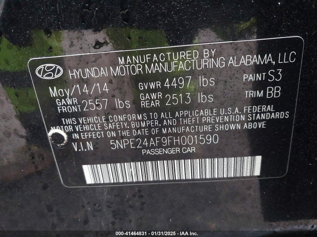 5NPE24AF9FH001590 2015 HYUNDAI SONATA photo no. 9