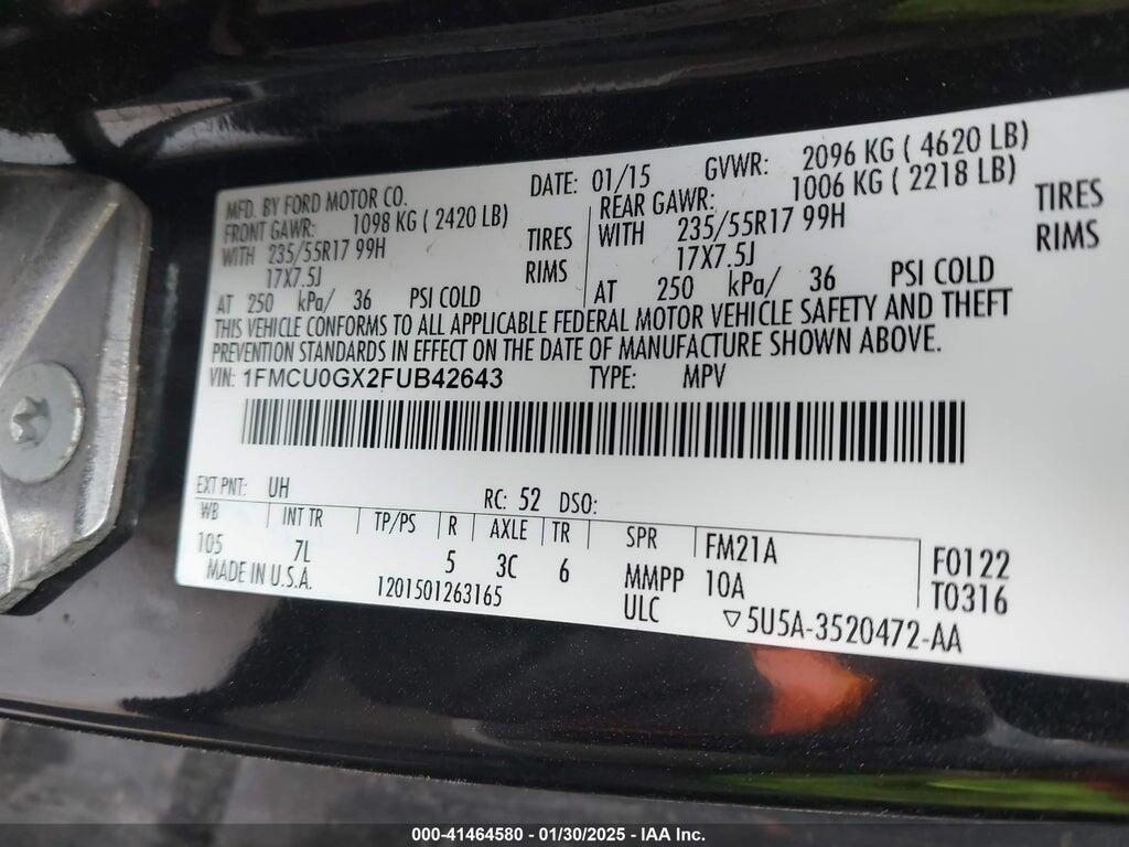 1FMCU0GX2FUB42643 2015 FORD ESCAPE photo no. 9
