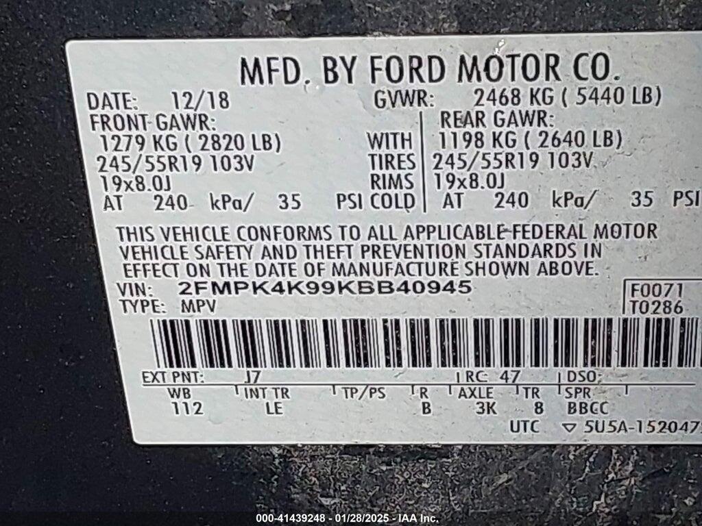 2FMPK4K99KBB40945 2019 FORD EDGE photo no. 9