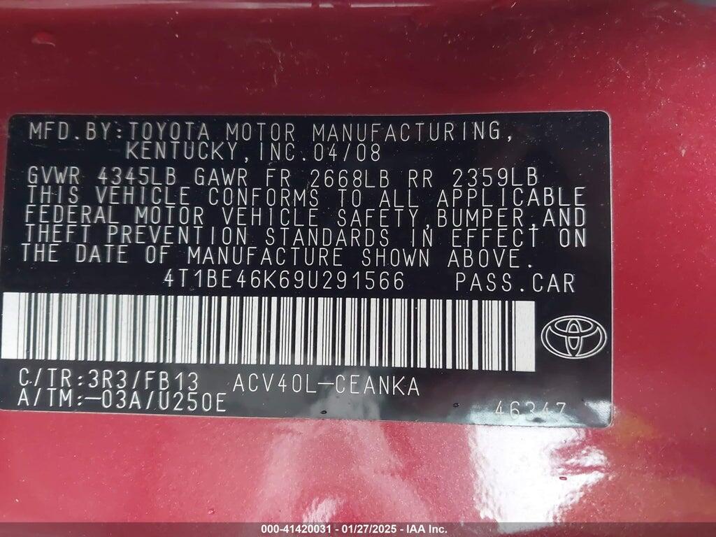 4T1BE46K69U291566 2009 TOYOTA CAMRY photo no. 9