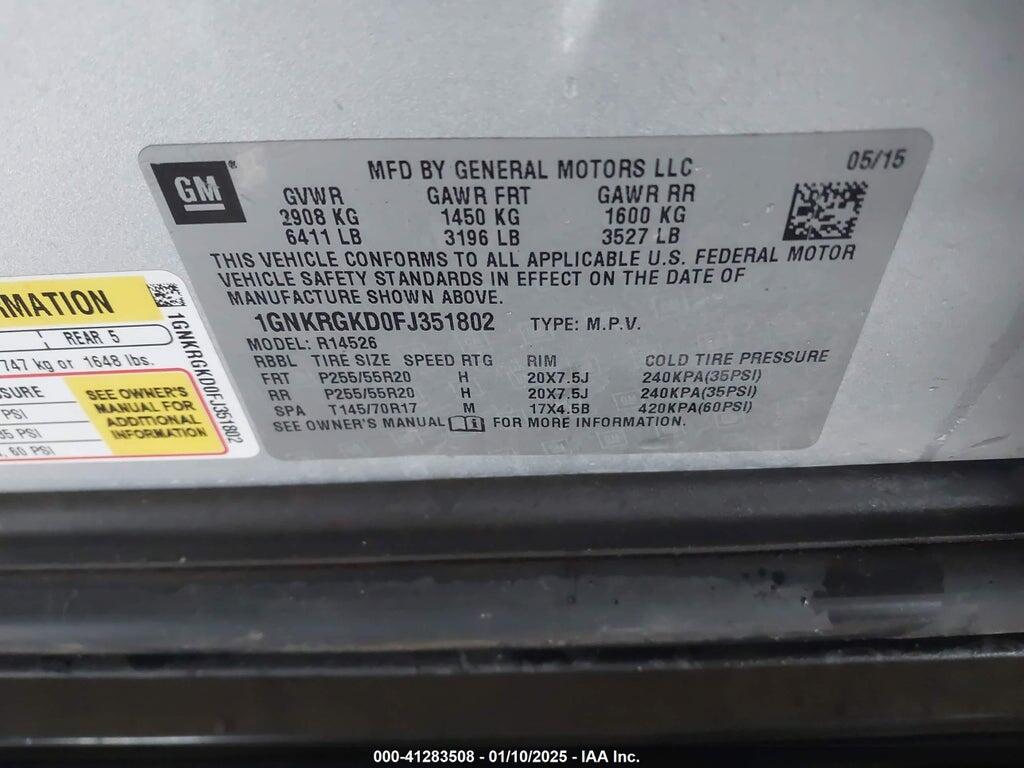 1GNKRGKD0FJ351802 2015 CHEVROLET TRAVERSE photo no. 9