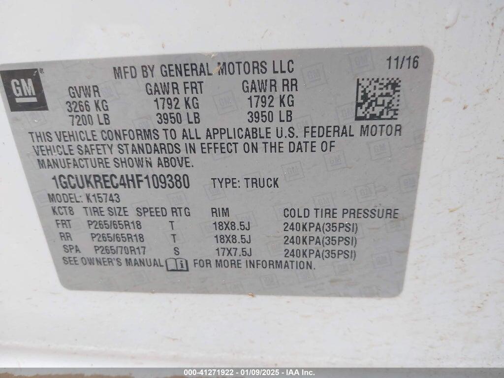 1GCUKREC4HF109380 2017 CHEVROLET SILVERADO 1500 photo no. 9