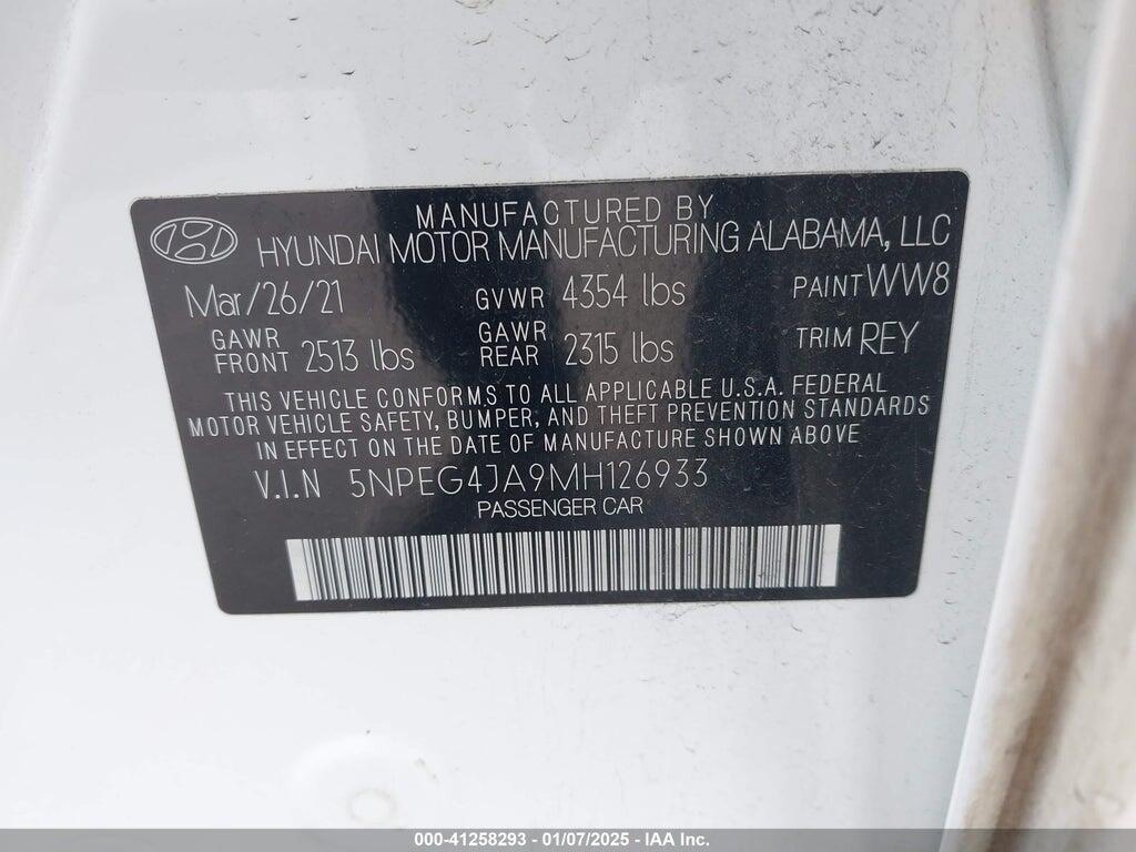 5NPEG4JA9MH126933 2021 HYUNDAI SONATA photo no. 9