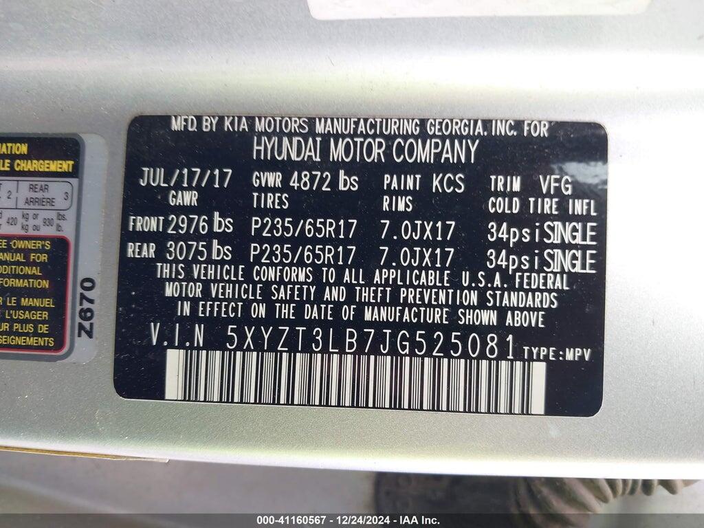 5XYZT3LB7JG525081 2018 HYUNDAI SANTA FE SPORT photo no. 9
