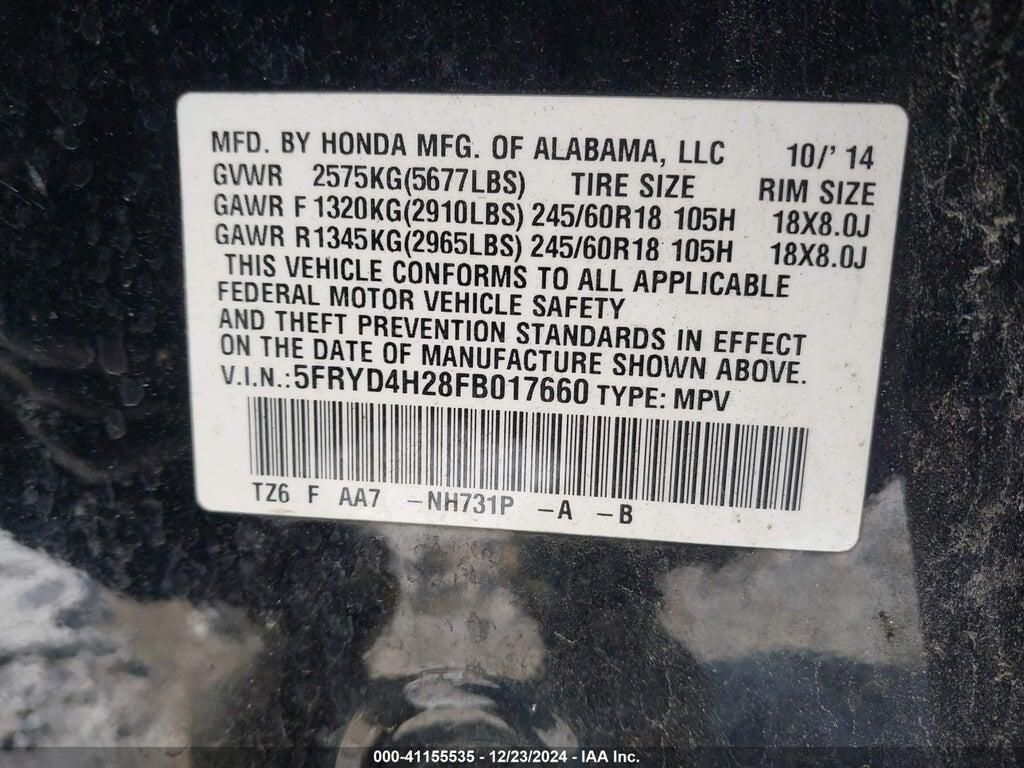 5FRYD4H28FB017660 2015 ACURA MDX photo no. 9