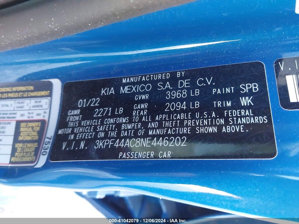 3KPF44AC8NE446202 2022 KIA FORTE photo no. 9