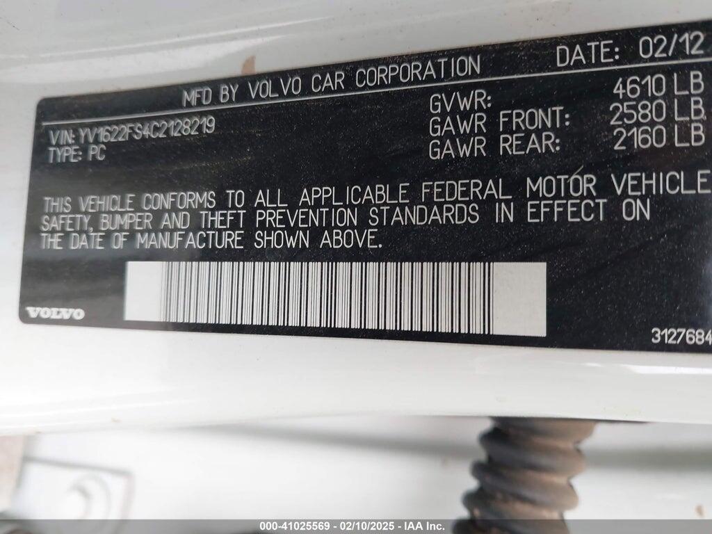 YV1622FS4C2128219 2012 VOLVO S60 photo no. 9