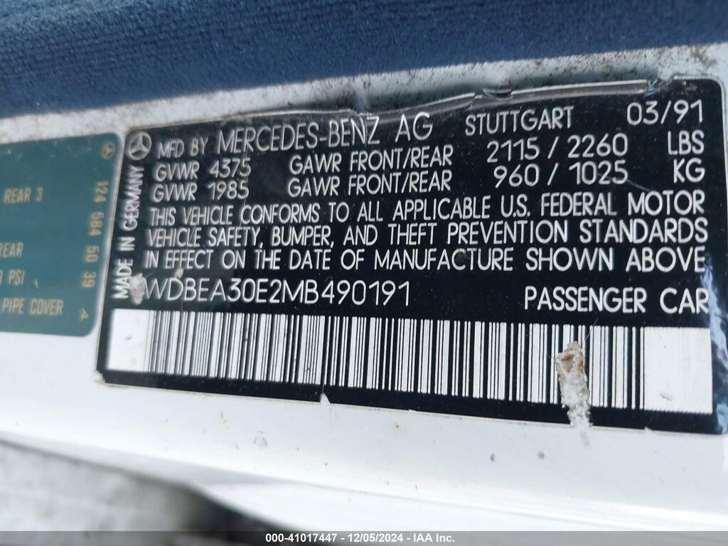 WDBEA30E2MB490191 1991 MERCEDES-BENZ 300 photo no. 9