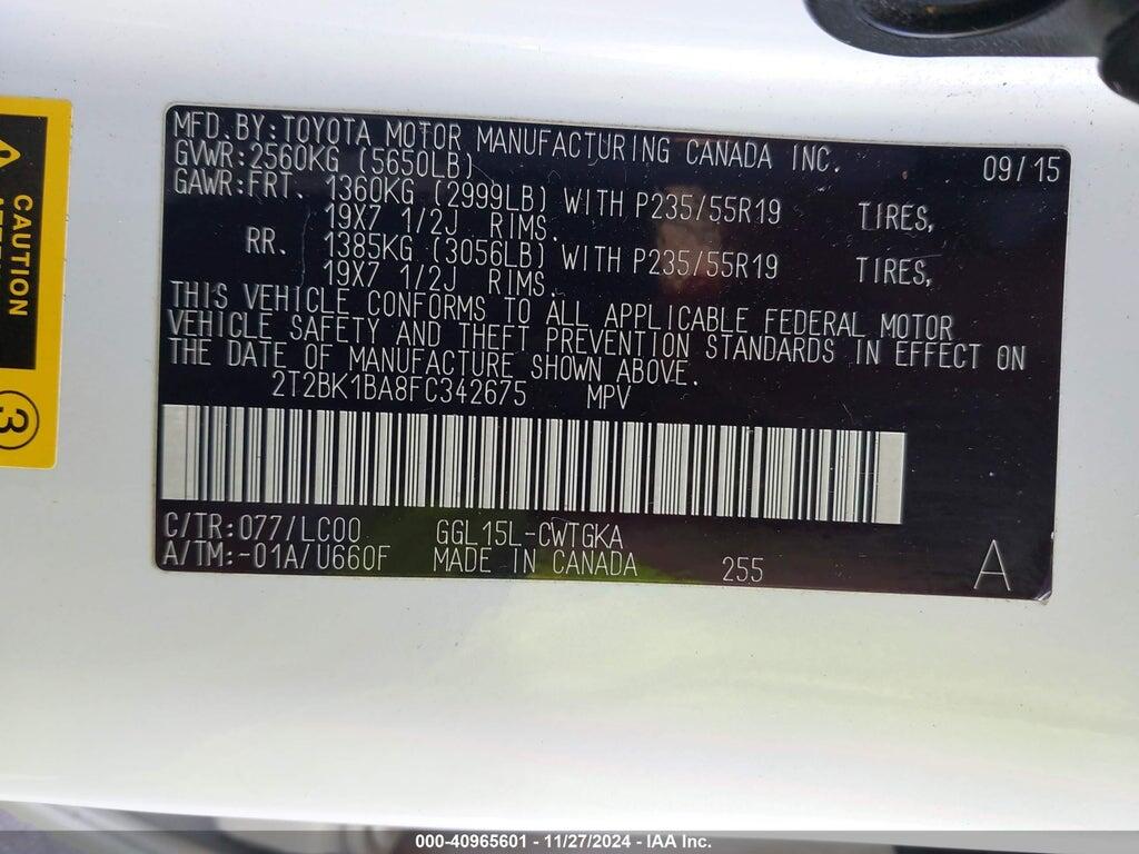 2T2BK1BA8FC342675 2015 LEXUS RX 350 photo no. 9