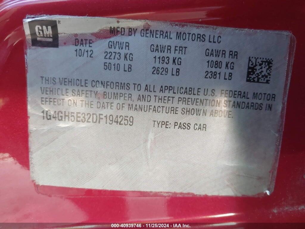 1G4GH5E32DF194259 2013 BUICK LACROSSE photo no. 9