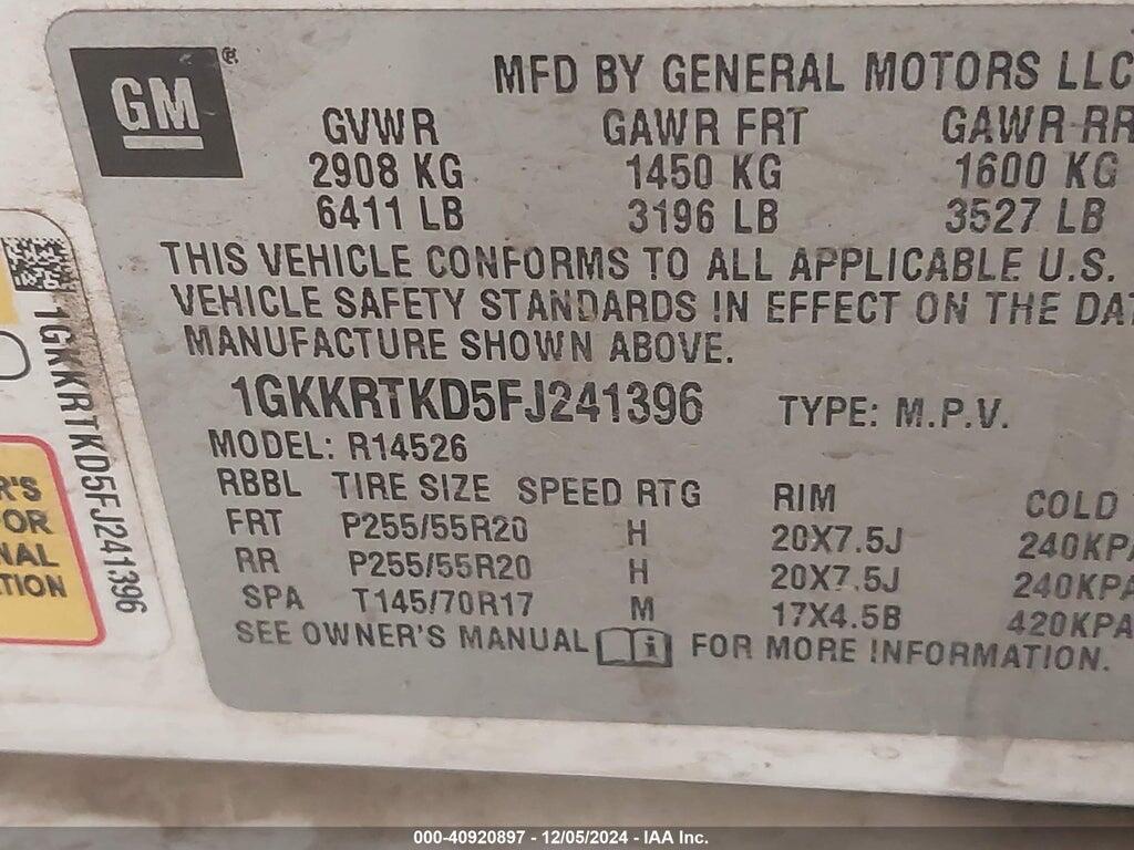 1GKKRTKD5FJ241396 2015 GMC ACADIA photo no. 9