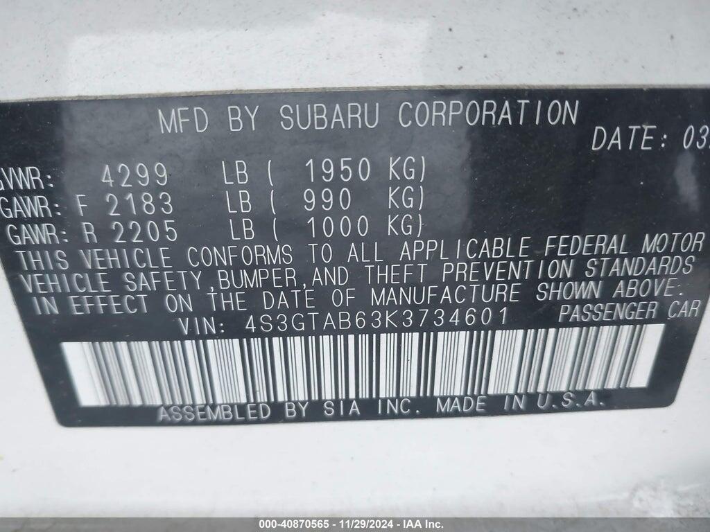 4S3GTAB63K3734601 2019 SUBARU IMPREZA photo no. 9