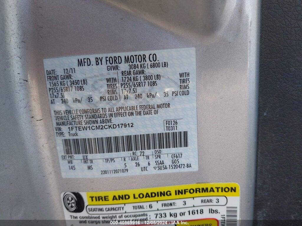 1FTEW1CM2CKD17912 2012 FORD F-150 photo no. 9
