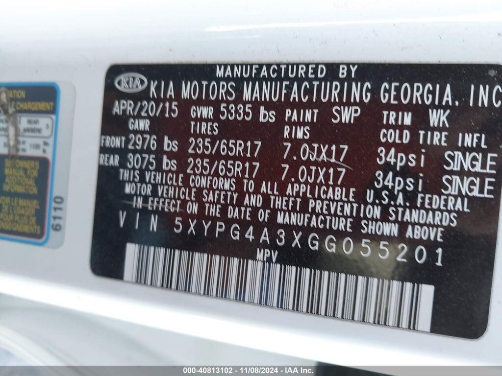 5XYPG4A3XGG055201 2016 KIA SORENTO photo no. 9