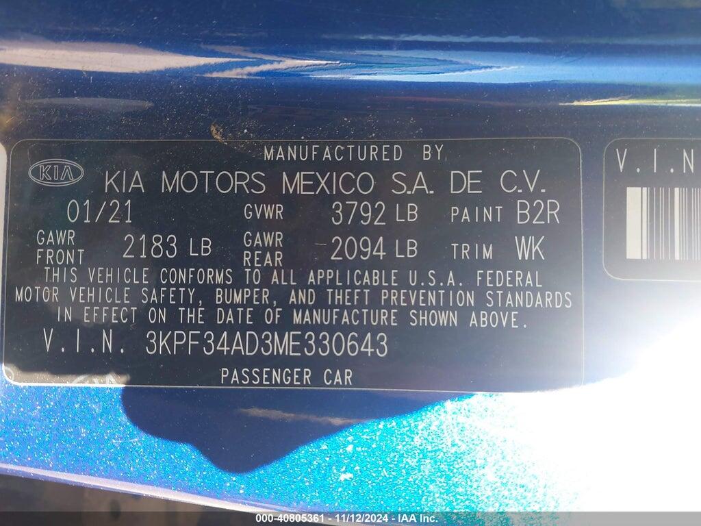 3KPF34AD3ME330643 2021 KIA FORTE photo no. 9