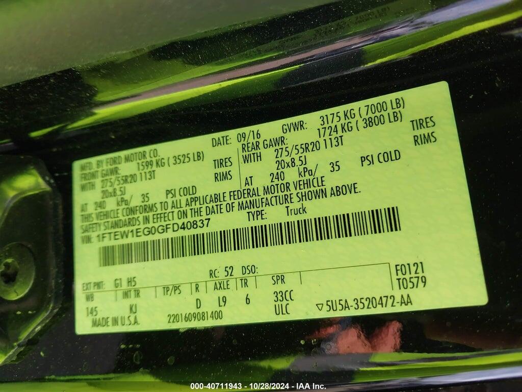 1FTEW1EG0GFD40837 2016 FORD F-150 photo no. 9