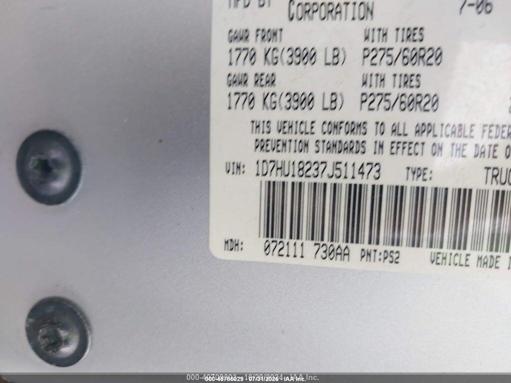 1D7HU18237J511473 2007 DODGE RAM 1500 photo no. 9