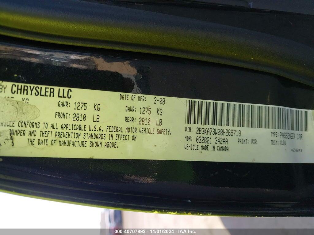 2B3KA73W08H269719 2008 DODGE CHARGER photo no. 9