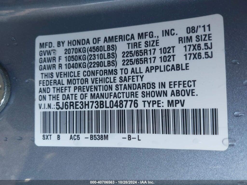 5J6RE3H73BL048776 2011 HONDA CR-V photo no. 9
