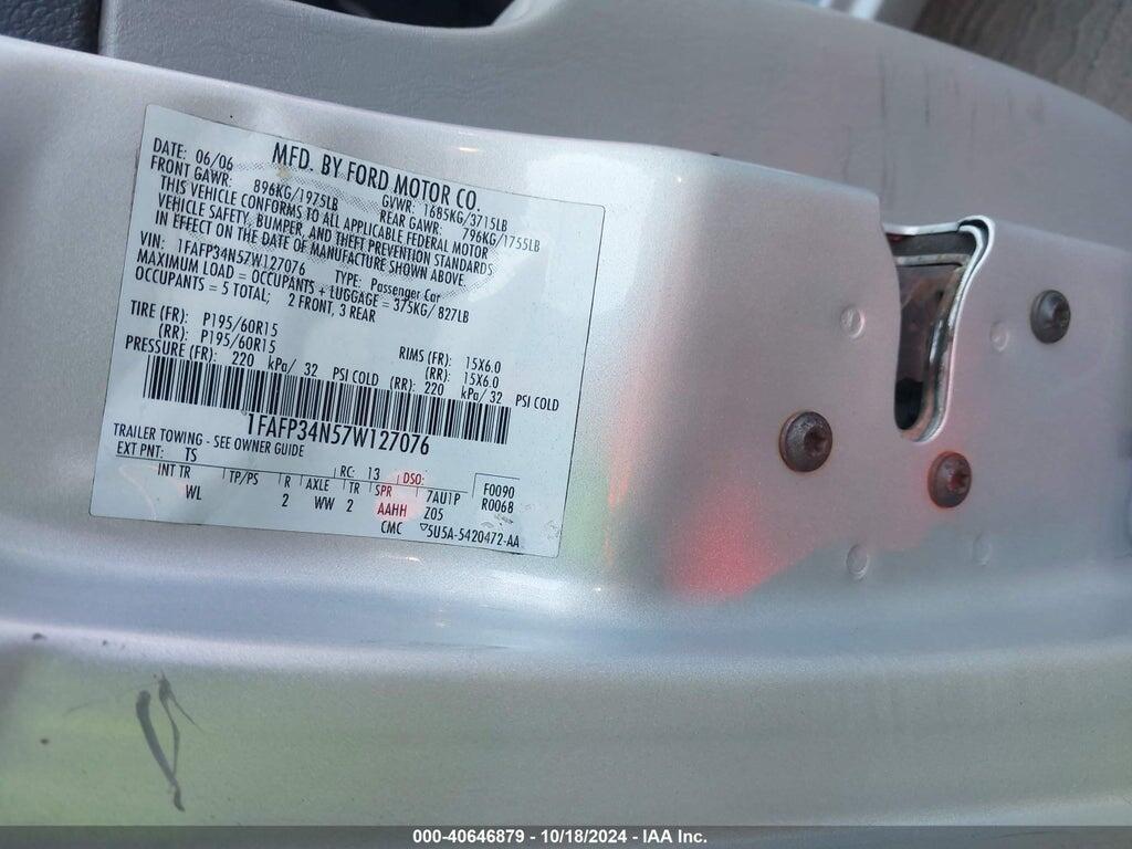 1FAFP34N57W127076 2007 FORD FOCUS photo no. 9