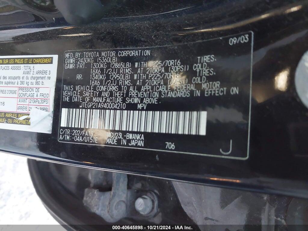 JTEGP21A940004210 2004 TOYOTA HIGHLANDER photo no. 9