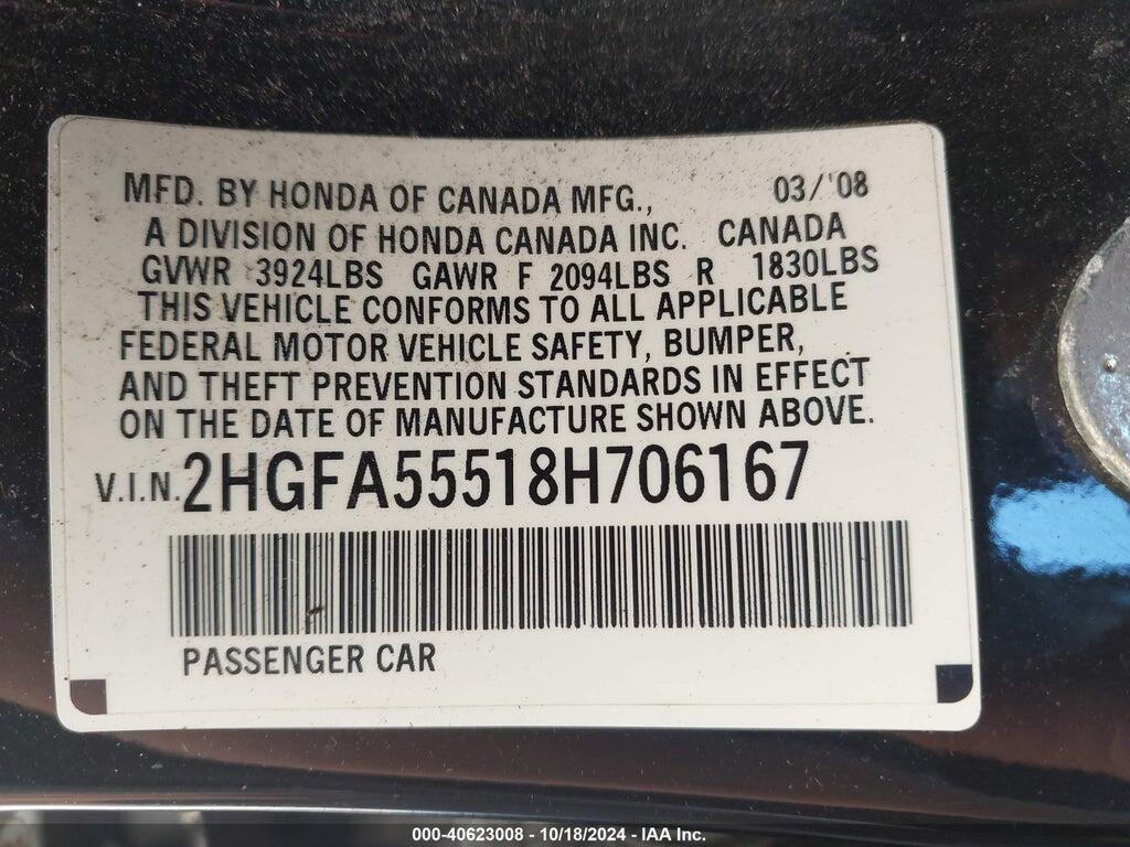 2HGFA55518H706167 2008 HONDA CIVIC photo no. 9