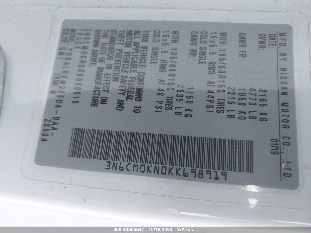 3N6CM0KN0KK698919 2019 NISSAN NV200 photo no. 9