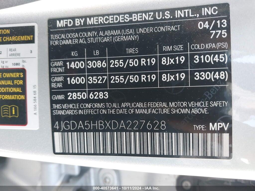 4JGDA5HBXDA227628 2013 MERCEDES-BENZ ML 350 photo no. 9