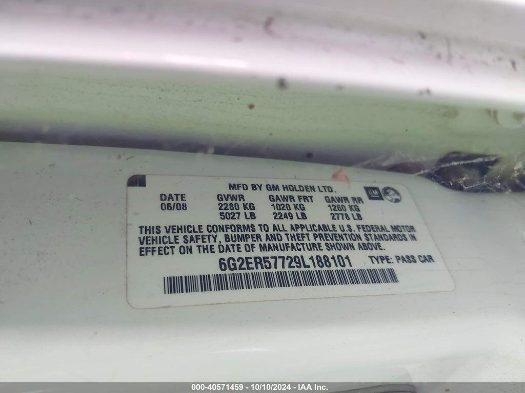 6G2ER57729L188101 2009 PONTIAC G8 photo no. 9