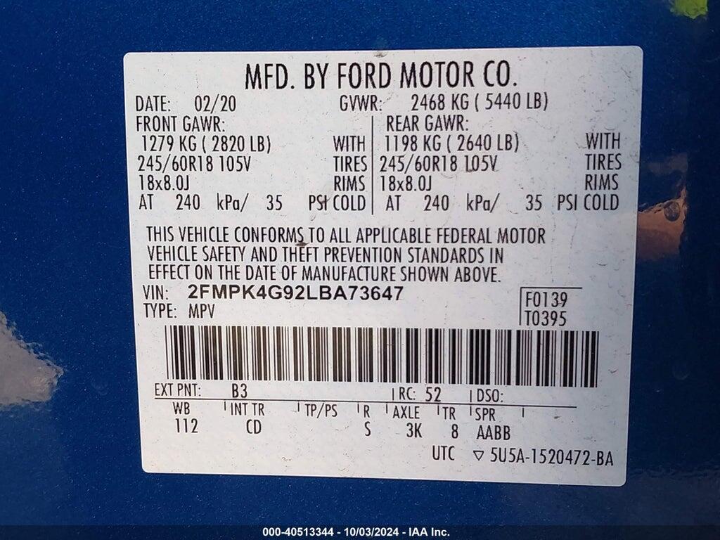 2FMPK4G92LBA73647 2020 FORD EDGE photo no. 9