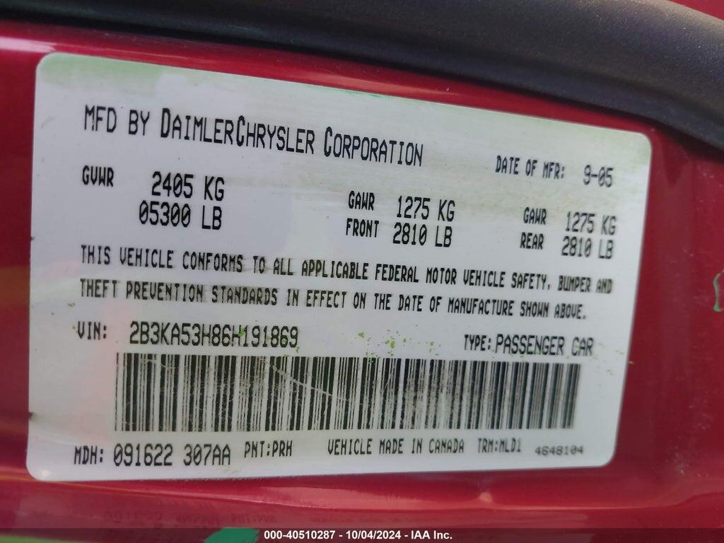 2B3KA53H86H191869 2006 DODGE CHARGER photo no. 9