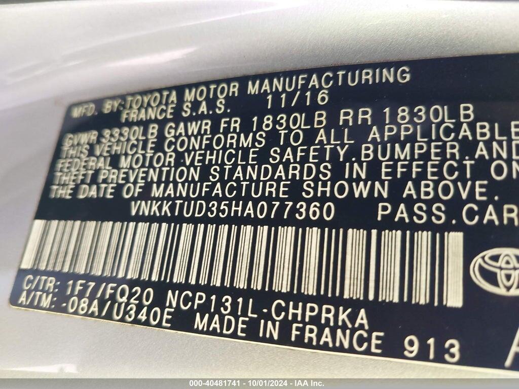 VNKKTUD35HA077360 2017 TOYOTA YARIS photo no. 9