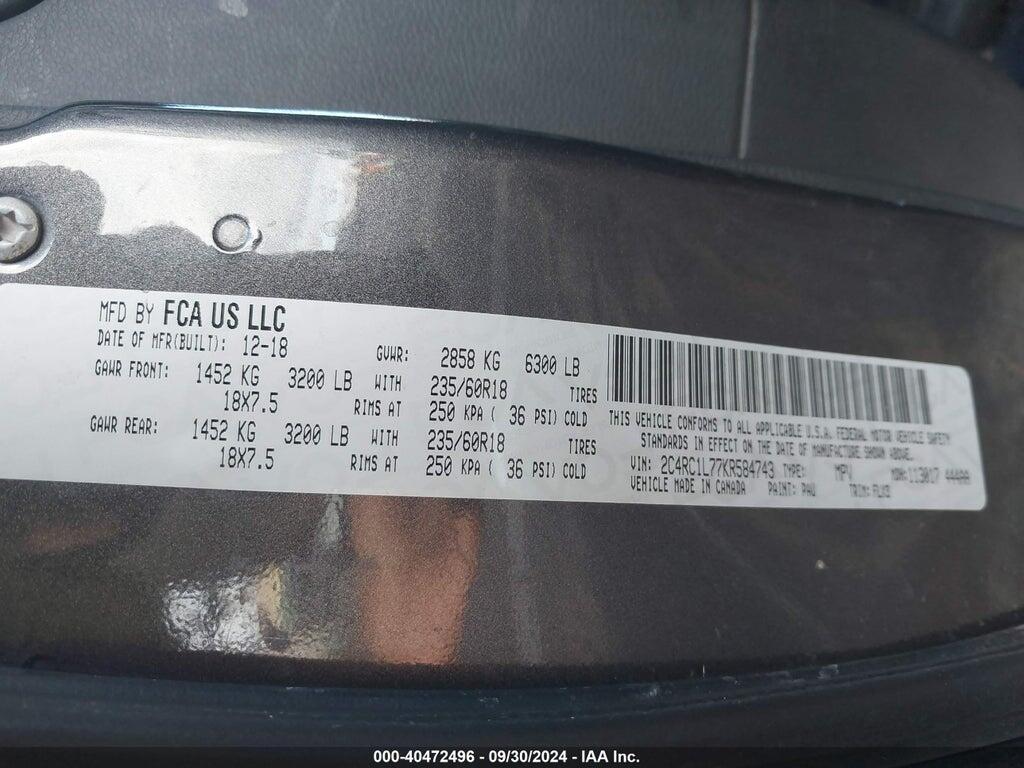 2C4RC1L77KR584743 2019 CHRYSLER PACIFICA HYBRID photo no. 9