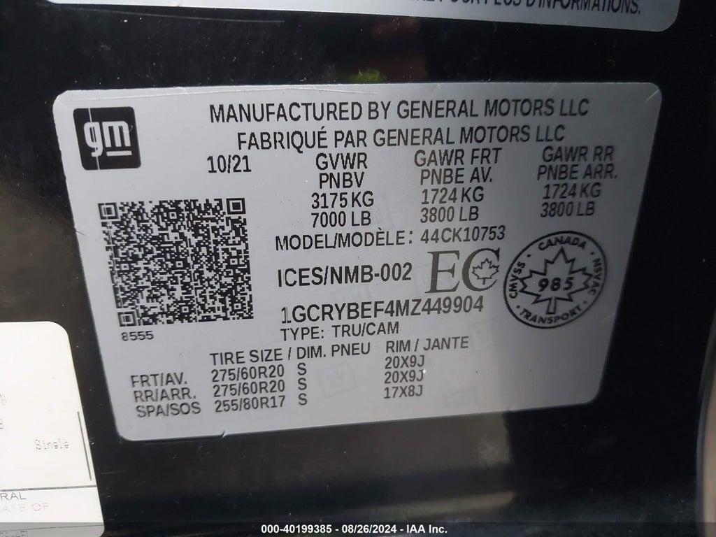 1GCRYBEF4MZ449904 2021 CHEVROLET SILVERADO 1500 photo no. 9