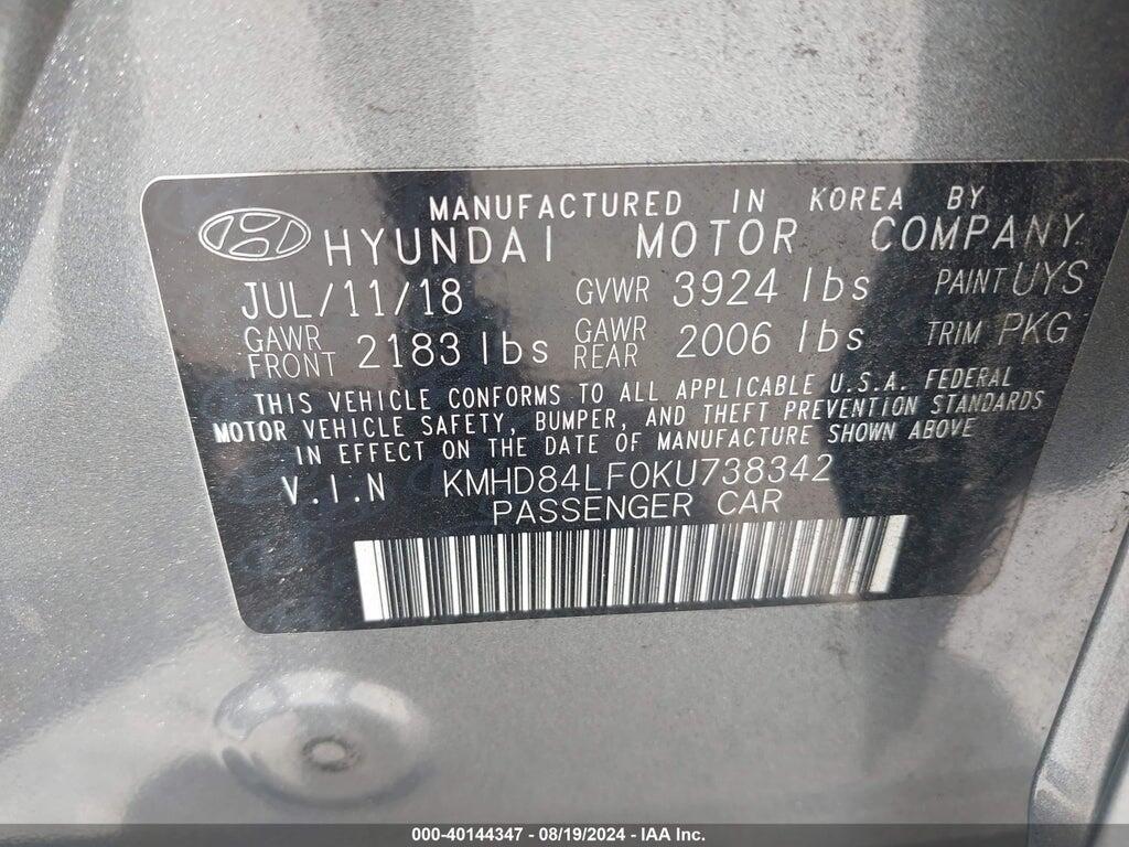KMHD84LF0KU738342 2019 HYUNDAI ELANTRA photo no. 9