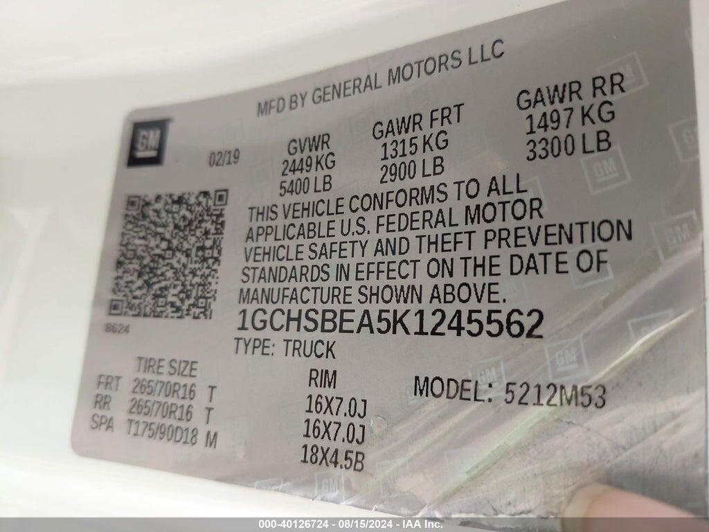 1GCHSBEA5K1245562 2019 CHEVROLET COLORADO photo no. 9