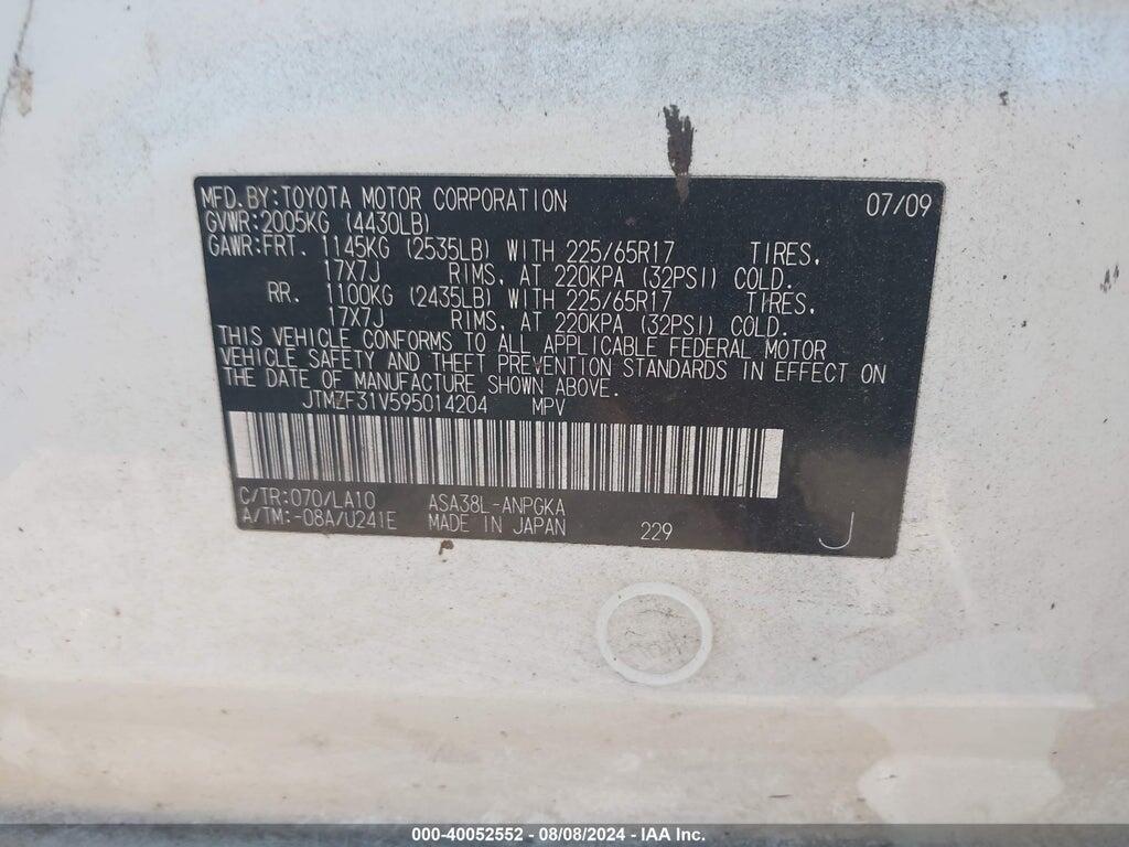 JTMZF31V595014204 2009 TOYOTA RAV4 photo no. 9