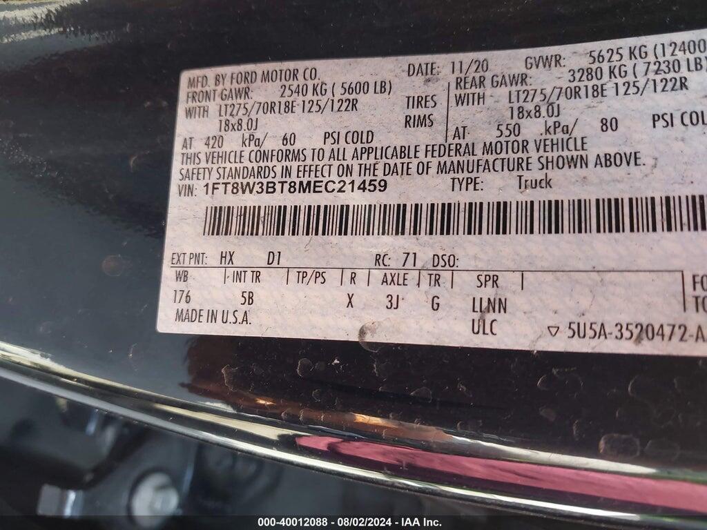 1FT8W3BT8MEC21459 2021 FORD F-350 photo no. 9