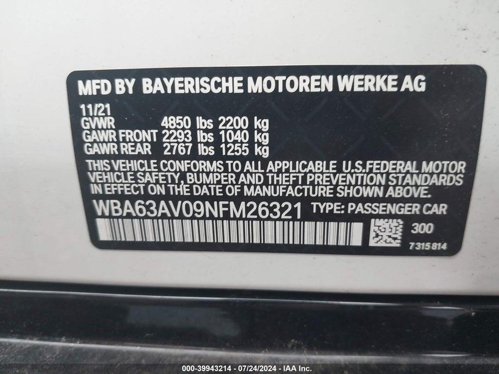 WBA63AV09NFM26321 2022 BMW 430I GRAN COUPE photo no. 9
