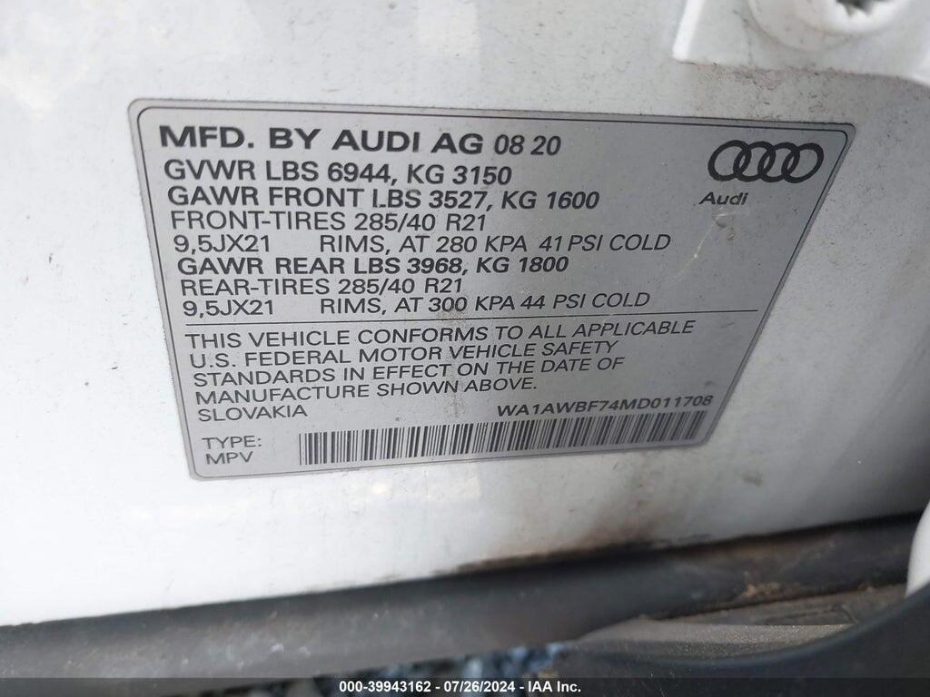 WA1AWBF74MD011708 2021 AUDI SQ7 photo no. 9