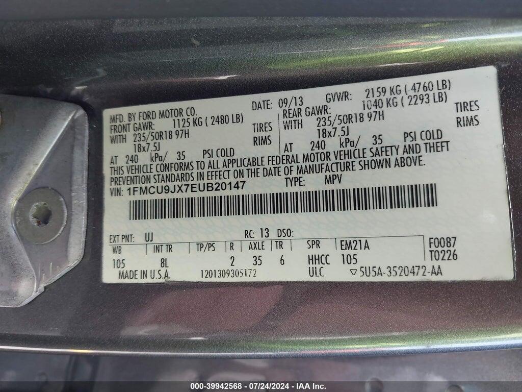 1FMCU9JX7EUB20147 2014 FORD ESCAPE photo no. 9