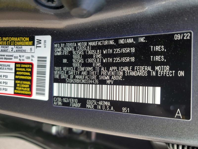 2022 TOYOTA HIGHLANDER XLE — Фото 13 из 13