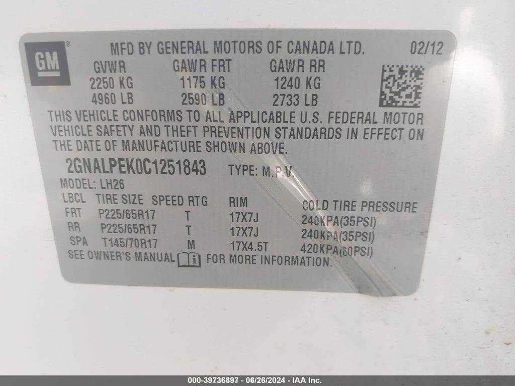 2GNALPEK0C1251843 2012 CHEVROLET EQUINOX photo no. 9